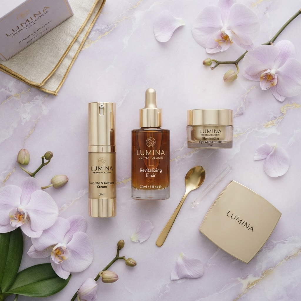 Luxury skincare product flat lay
